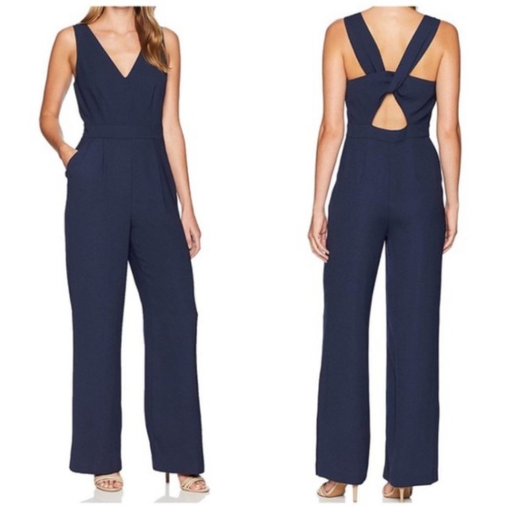 Eliza J Navy V-Neck Wide-Leg Jumpsuit with Twist Back